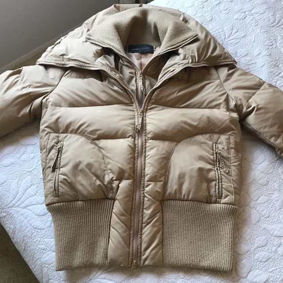 Down and Wool Puffer Bomber Jacket, Camel Color - Picture 3 of 8
